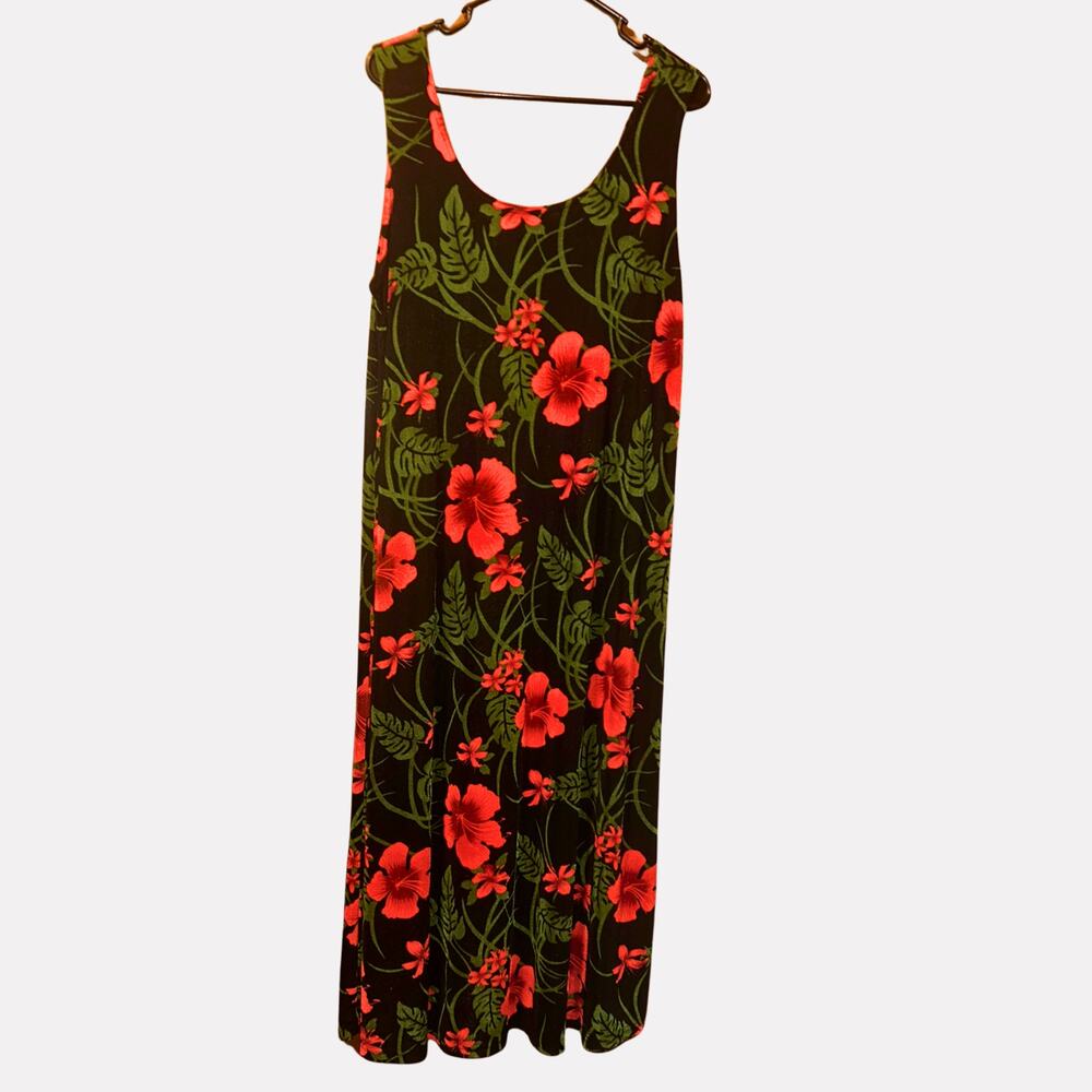 Sofia by Sofia Vergara 3X Black Hibiscus Maxi Dress Tropical Floral Side Slit